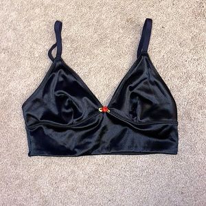Forever 21 Size M Black with Small Rose Silky Bra Top Swim